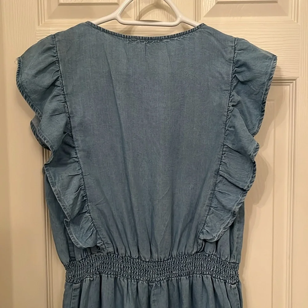 NWT Hayden Women’s‎ Denim Romper Sz Large Ruffles Surplice Top Elastic Waist